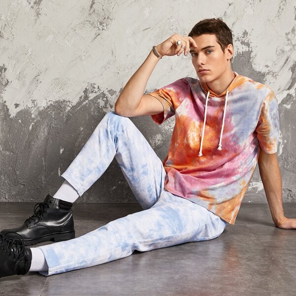 

Men Drawstring Detail Tie Dye Tee, Multicolor