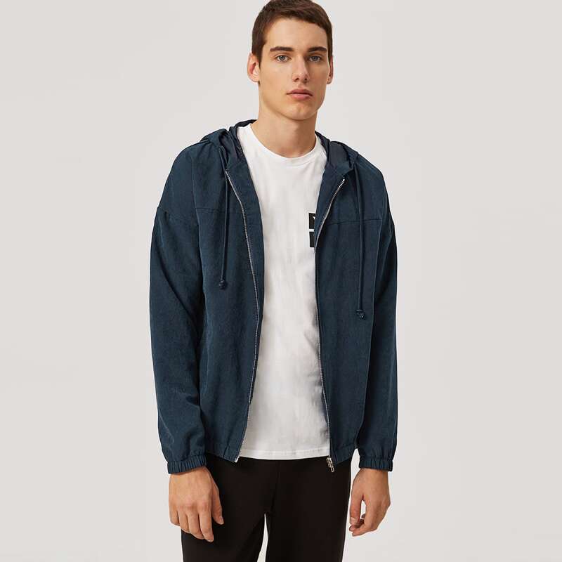

Guys Drawstring Detail Zip Up Jacket, Navy
