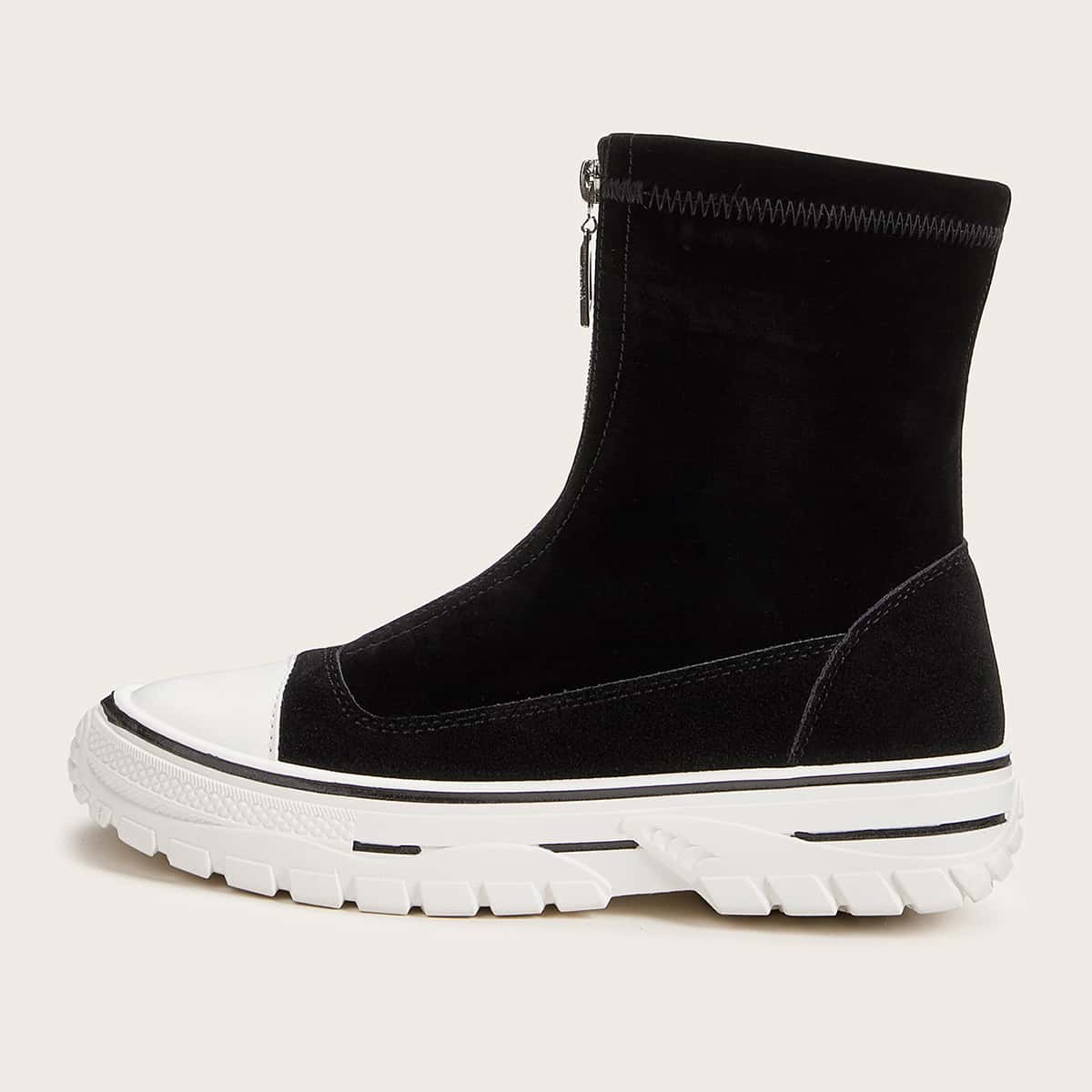 

Zip Front Velvet Boots, Black