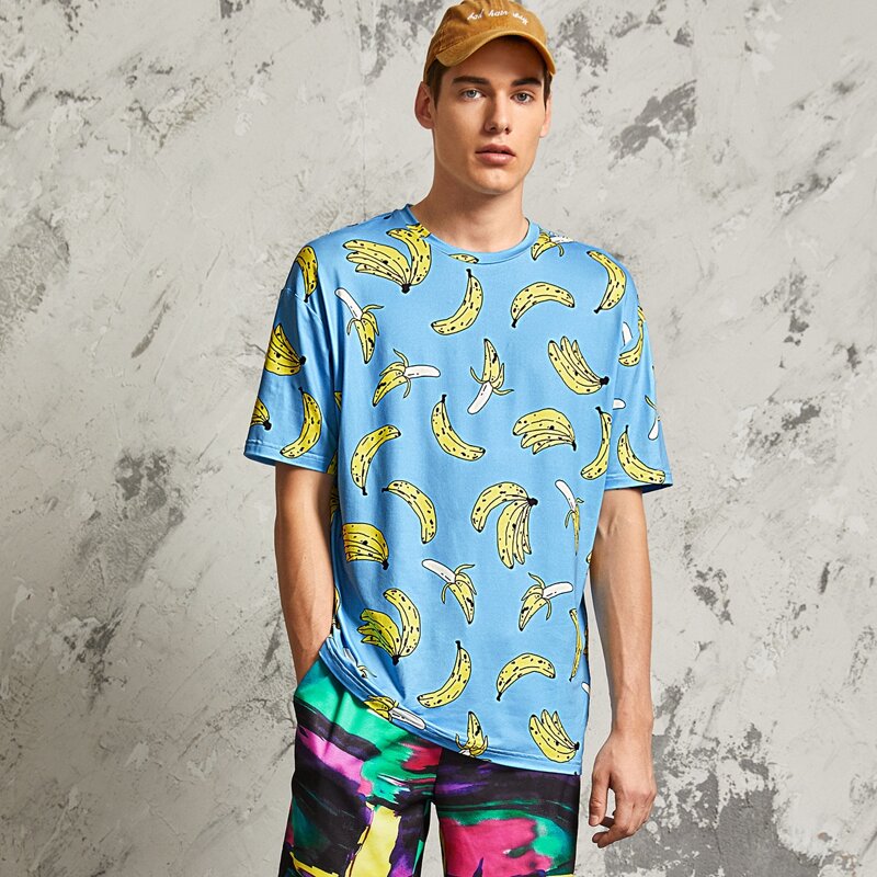 

Guys Banana Print Tee, Baby blue