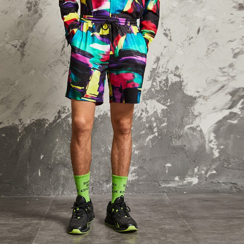 

Guys Drawstring Waist Brush Print Track Shorts, Multicolor