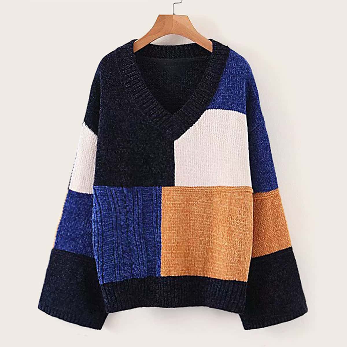 

Cut And Sew V-Neck Sweater, Multicolor