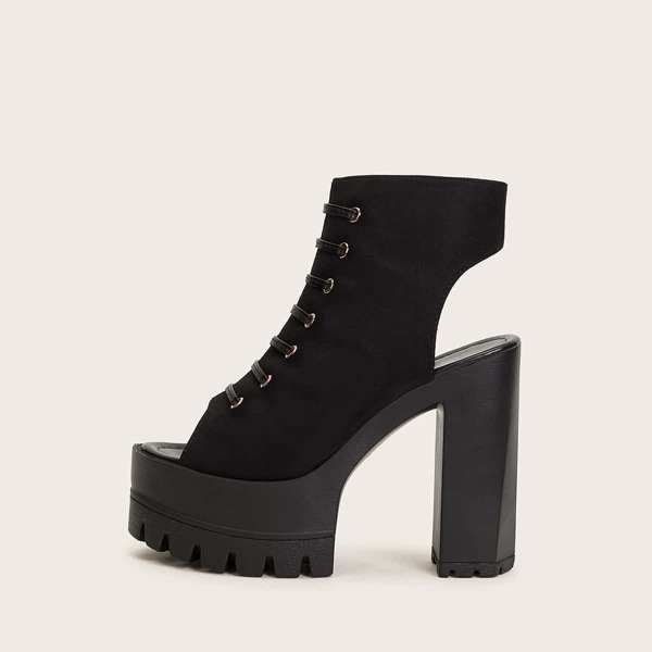 

Peep Toe Platform Chunky Heels, Black