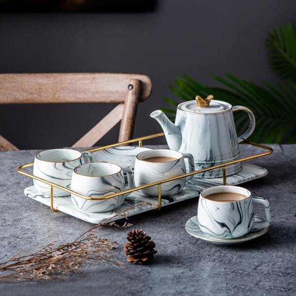 

1pc Marble Pattern Tea Cup & Saucer, Multicolor
