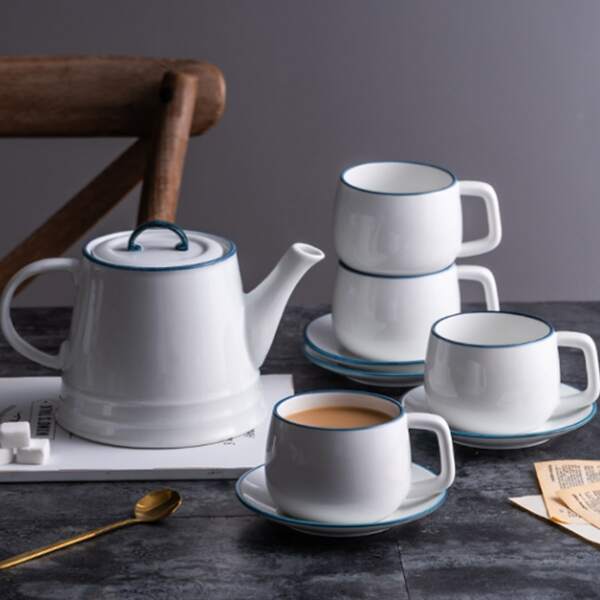 

1pc Contrast Trim Tea Cup & Saucer, White