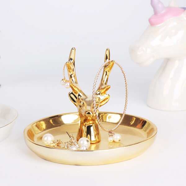 

1pc Elk Decor Jewelry Storage Tray, Gold