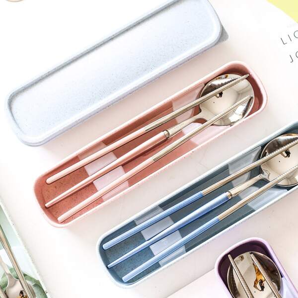 

2pcs Portable Cutlery Set With Case