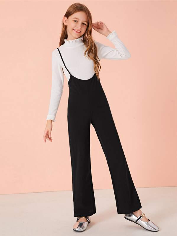 

Girls Wide Leg Suspender Jumpsuit, Black, Sashab