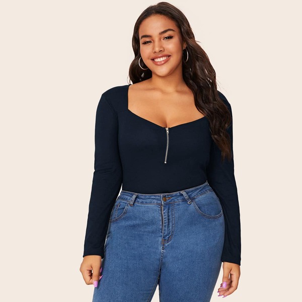 

Plus Half Zip Fitted Tee, Navy