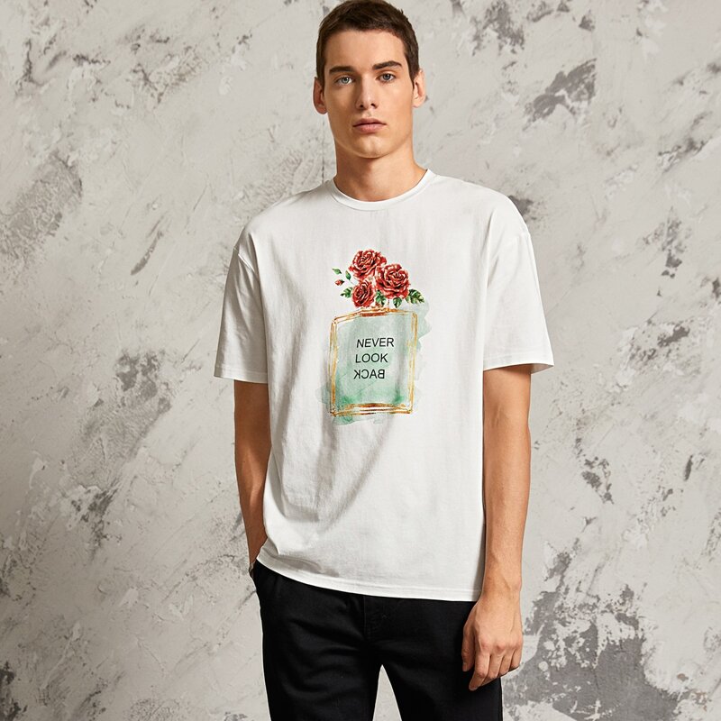 

Guys Drop Shoulder Perfume Print Tee, White