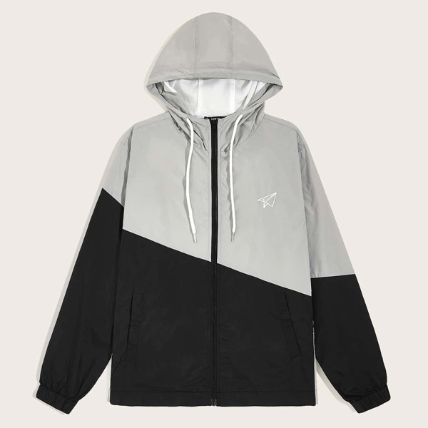 

Men Graphic Print Two Tone Windbreaker Jacket, Multicolor