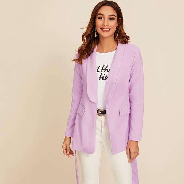 

Shawl Collar Belted Blazer, Purple pastel