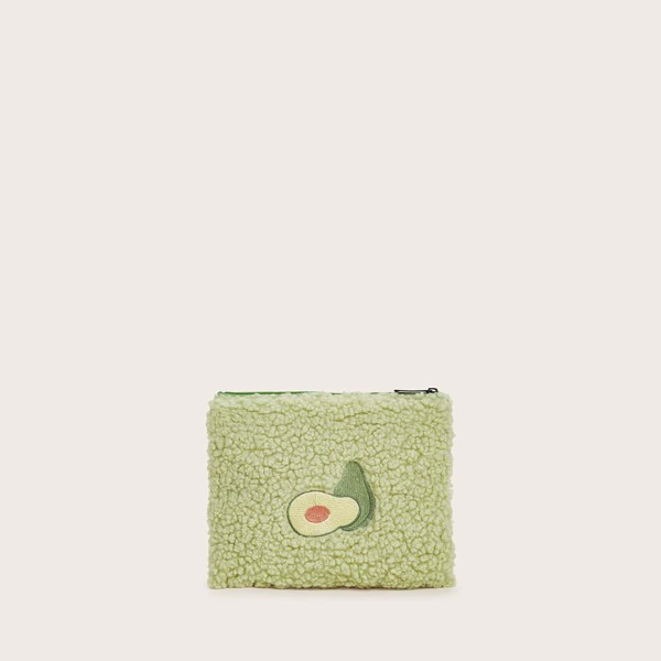 

Embroidered Avocado Fuzzy Wallet, Green