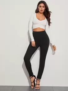 SHEIN Essnce High Waist Solid Skinny Pants - Black - View 3