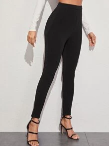 SHEIN Essnce High Waist Solid Skinny Pants - Black - View 4