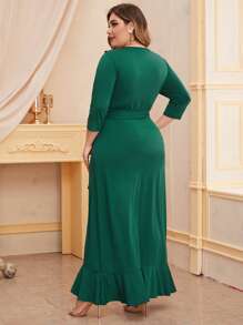 SHEIN Unity Vestido asimétrico con cinturón ribete fruncido - grande - Verde - Ver 2