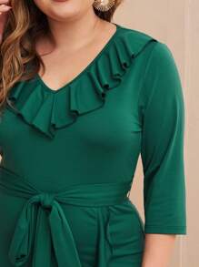 SHEIN Unity Vestido asimétrico con cinturón ribete fruncido - grande - Verde - Ver 3
