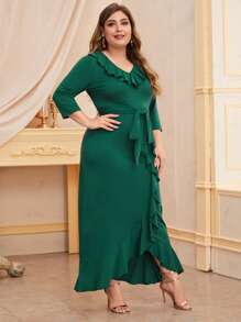 SHEIN Unity Vestido asimétrico con cinturón ribete fruncido - grande - Verde - Ver 4