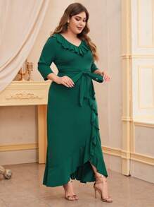 SHEIN Unity Vestido asimétrico con cinturón ribete fruncido - grande - Verde - Ver 5