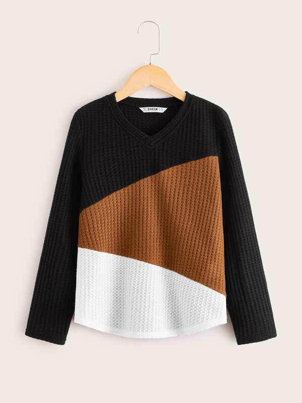 

Girls Colorblock Waffle Knit Top, Multicolor