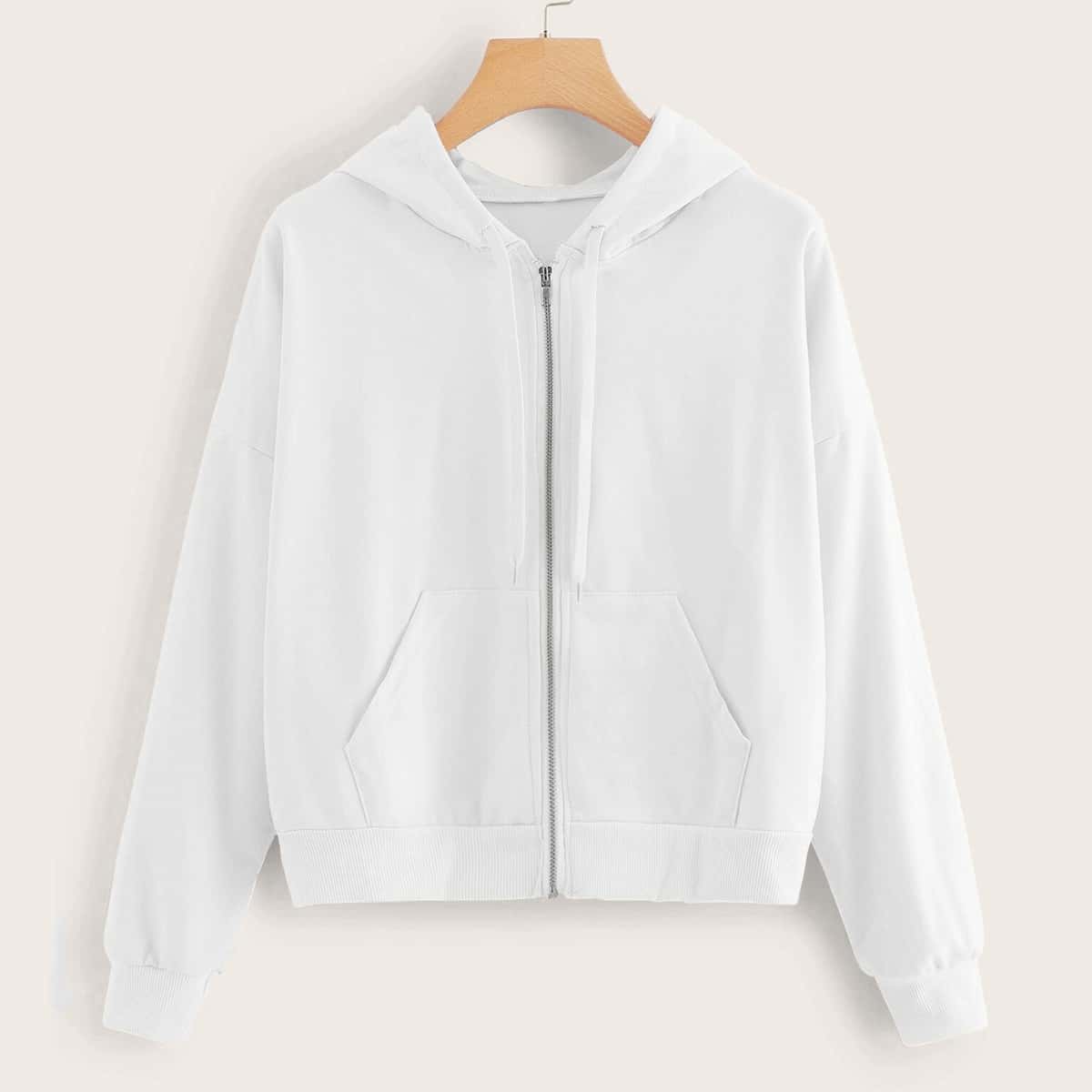 

Kangaroo Pocket Zip-Up Hoodie, White