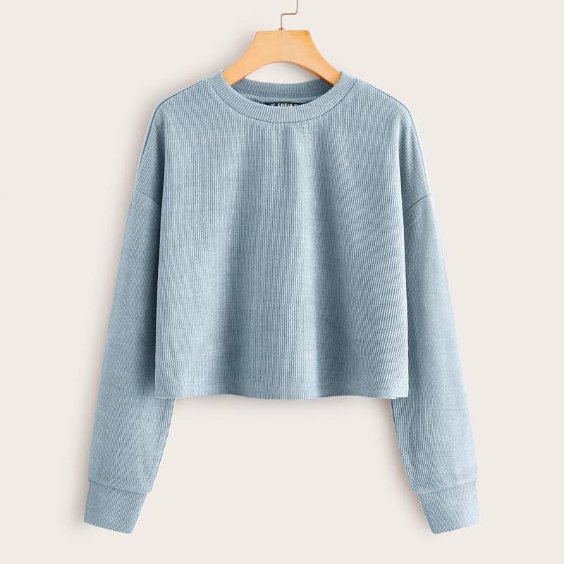 

Drop Shoulder Ribbed Crop Top, Baby blue