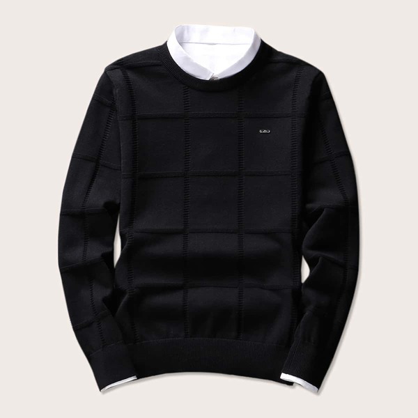 

Men Round Neck Ribbed Knit Trim Sweater Without Shirt, Black