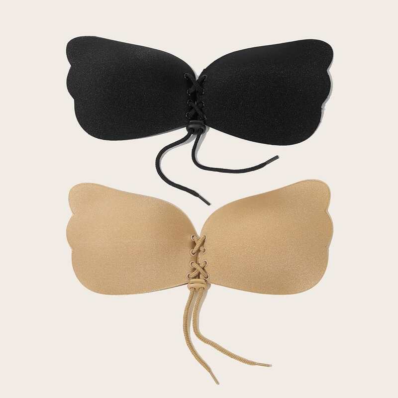 

2pack Lace-up Front Self Adhesive Bra, Multicolor