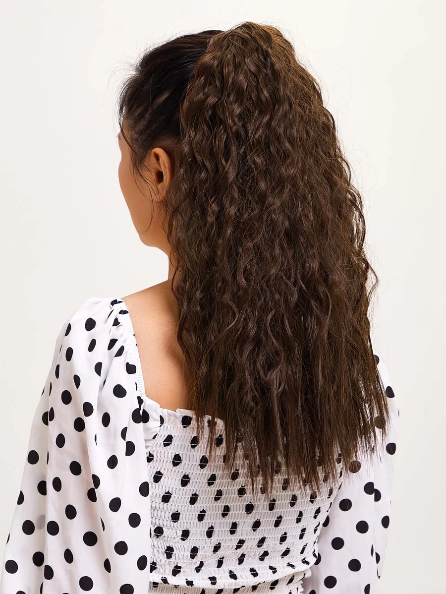 Long Curly Ponytail Wig Synthetic Extension - Brown - View 1