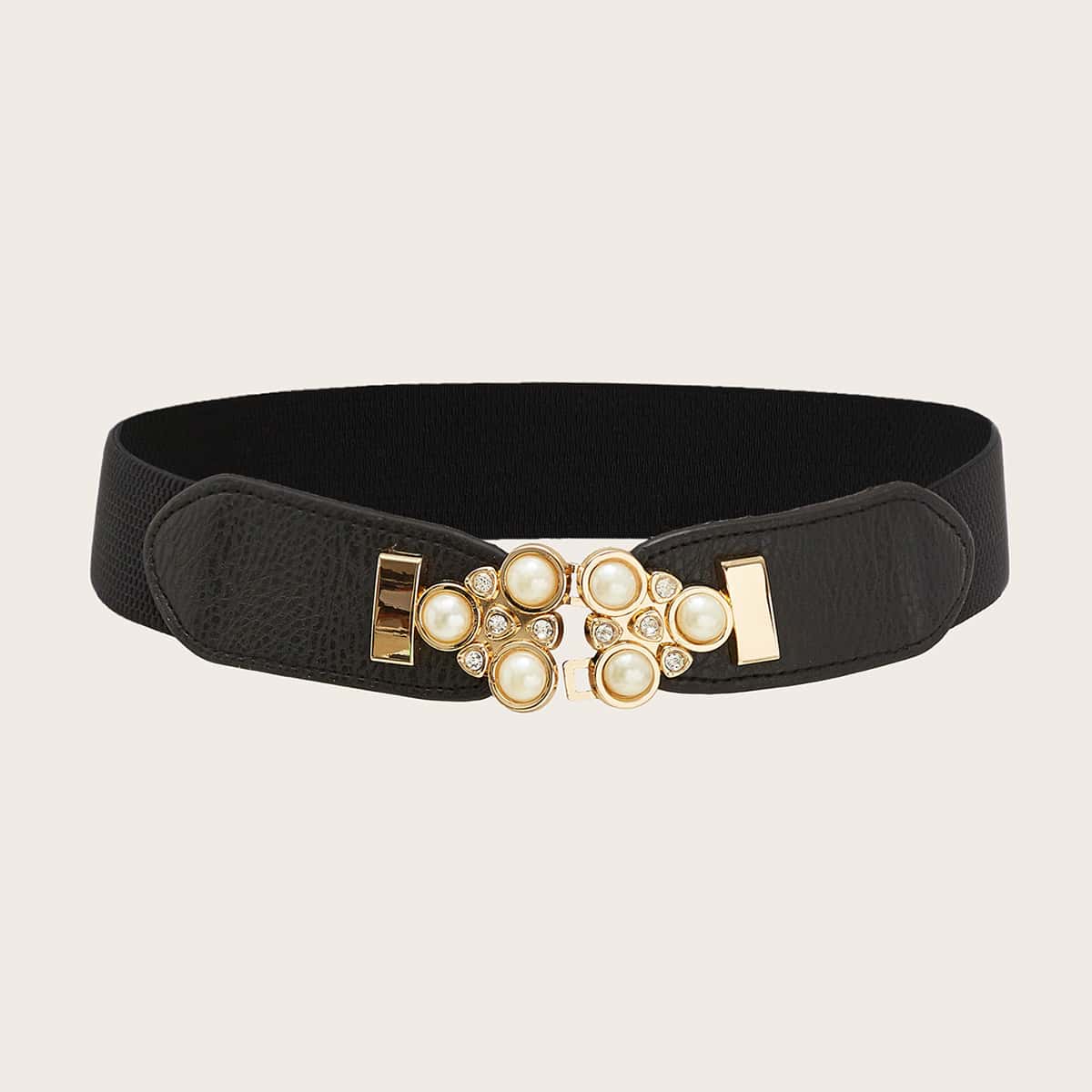 

Faux Pearl Decor Wide Belt, Black