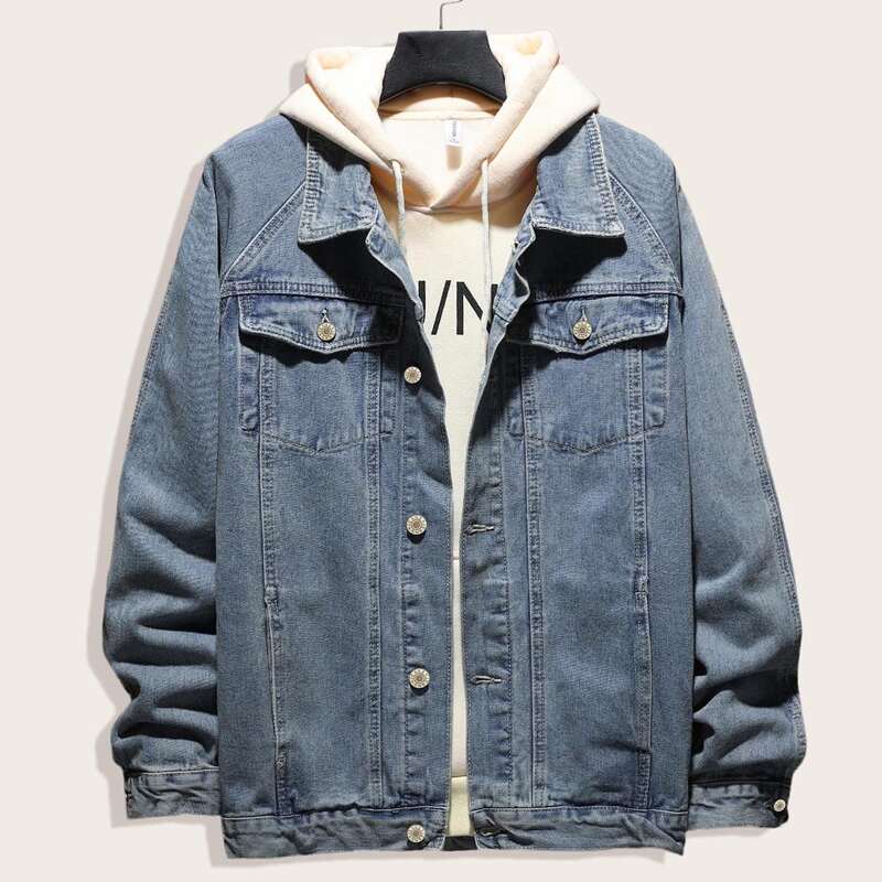 

Guys Single Breasted Washed Denim Jacket, Medium wash