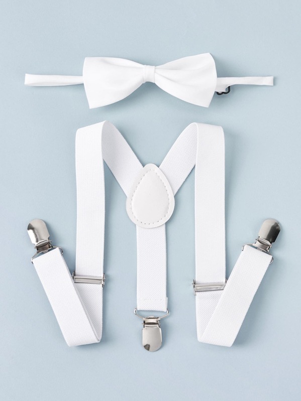 

2pcs Kids Bow Tie & Suspender Set, White