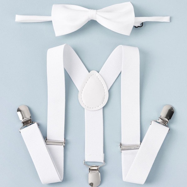 

2pcs Kids Bow Tie & Suspender Set, White