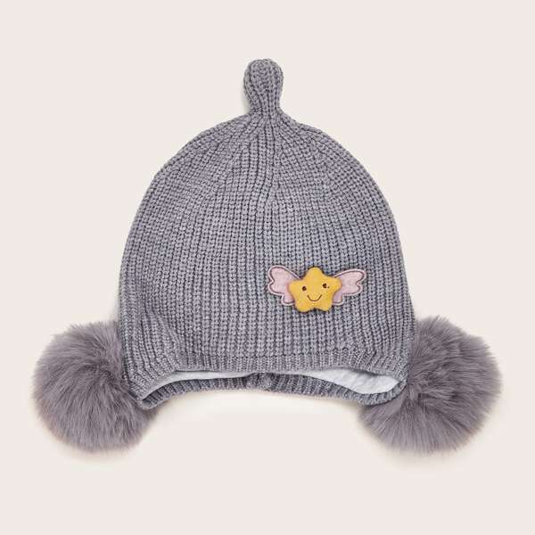 

Baby Pom Pom & Star Decor Beanie, Grey