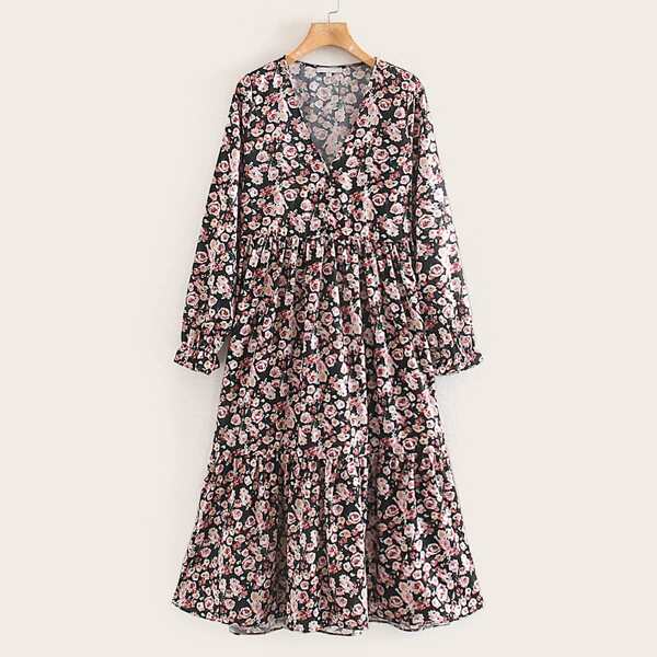 

Ditsy Floral Print Ruffle Hem Dress, Multicolor