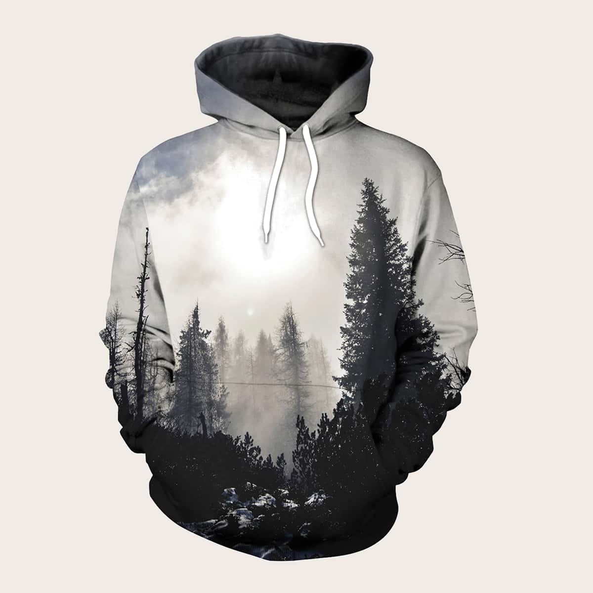 

Guys 3D Forest Print Drawstring Hoodie, Multicolor