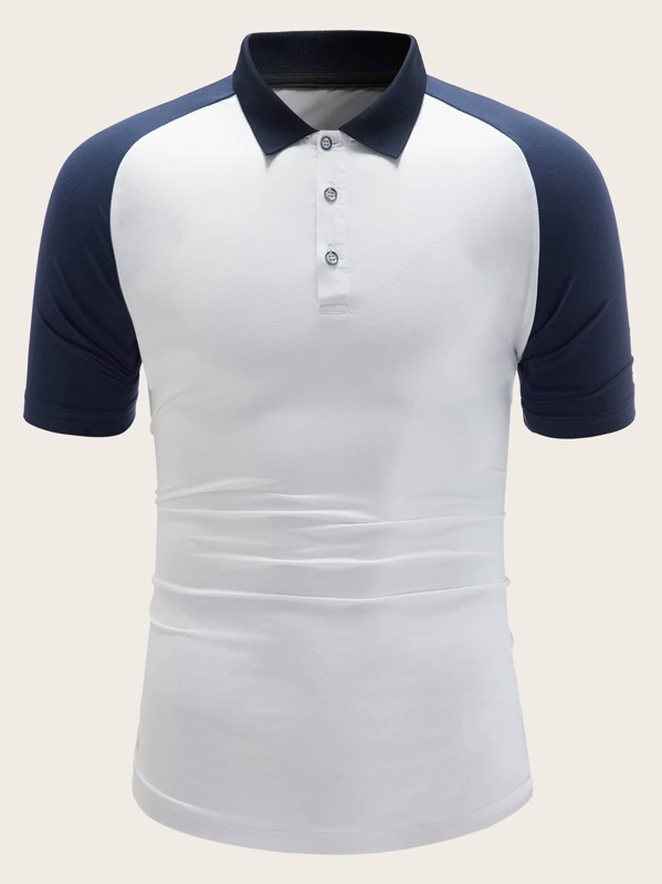 

Men Contrast Raglan Sleeve Polo Shirt, White