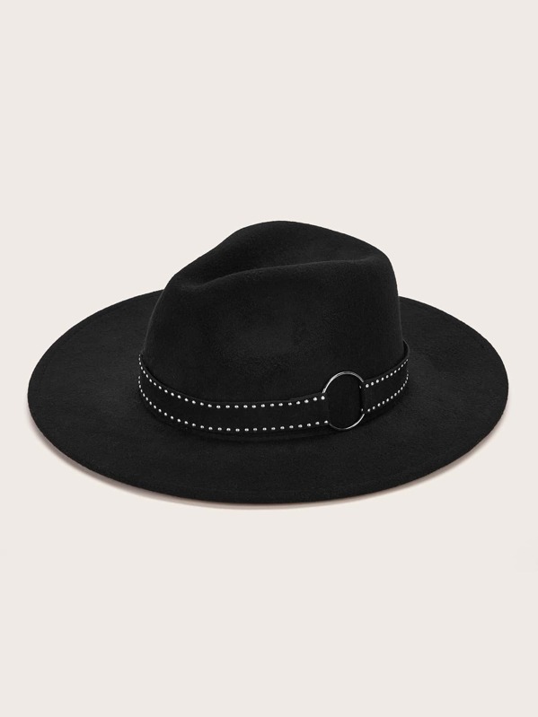 

Rivet Belt Decor Floppy Hat, Black