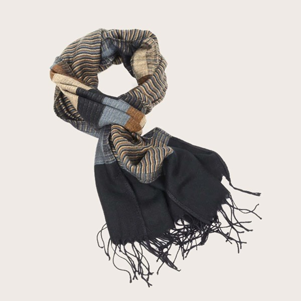 

Men Striped Fringe Hem Scarf, Multicolor