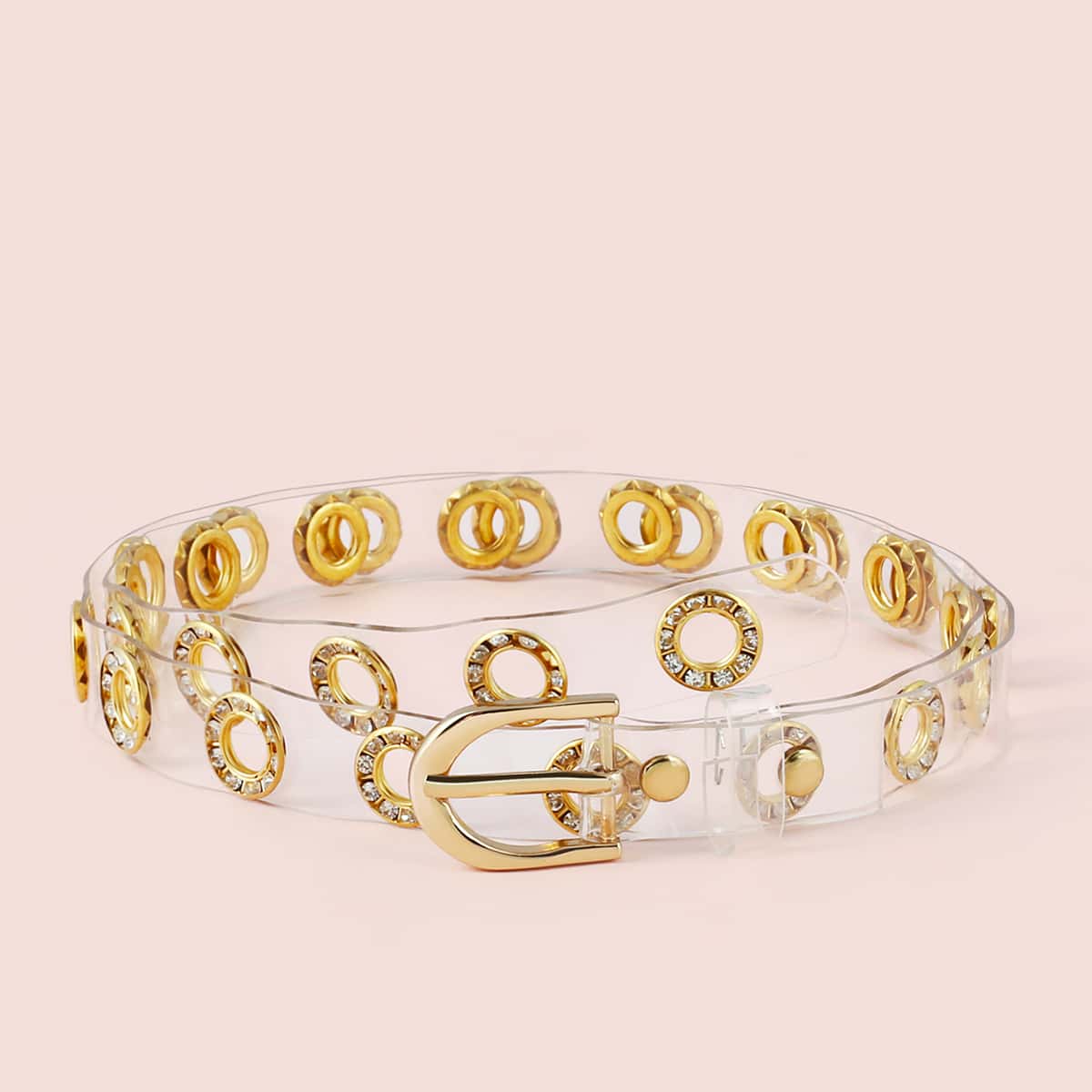 

Rhinestone Decor Eyelet Decor Transparent Belt, Clear