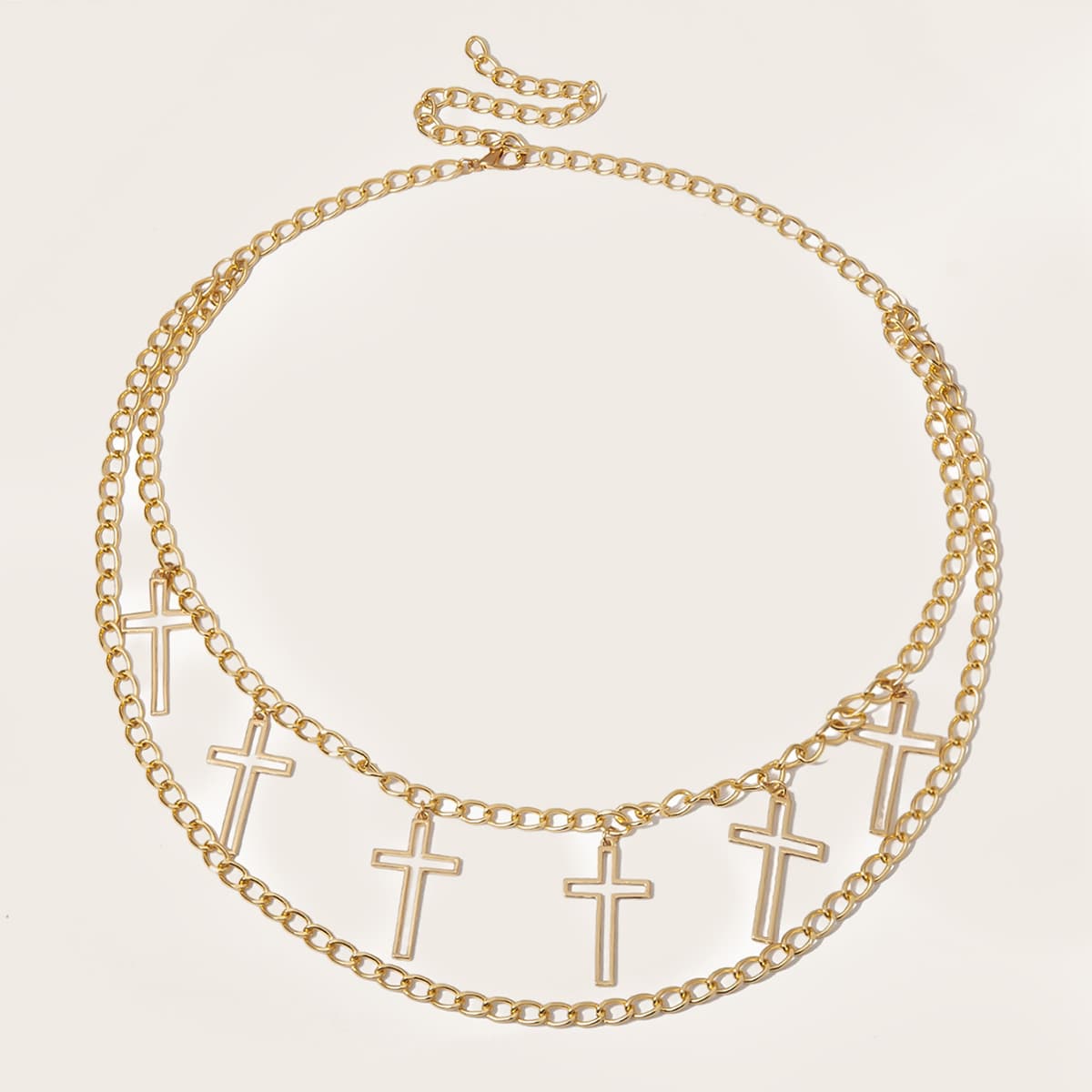 

Cross Charm Layered Chain Belt, Gold