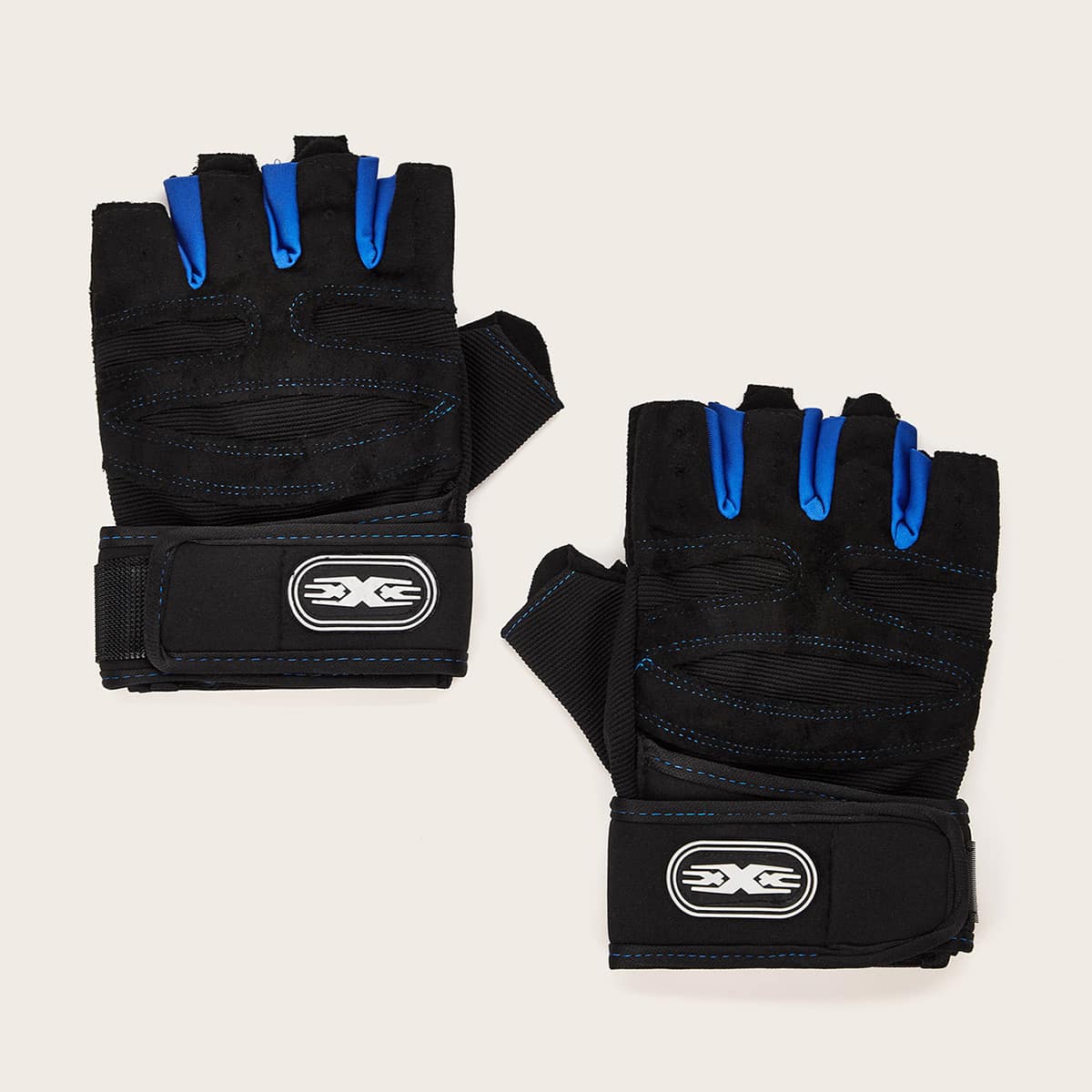 

1pair Guys Velcro Strap Fingerless Gloves, Multicolor