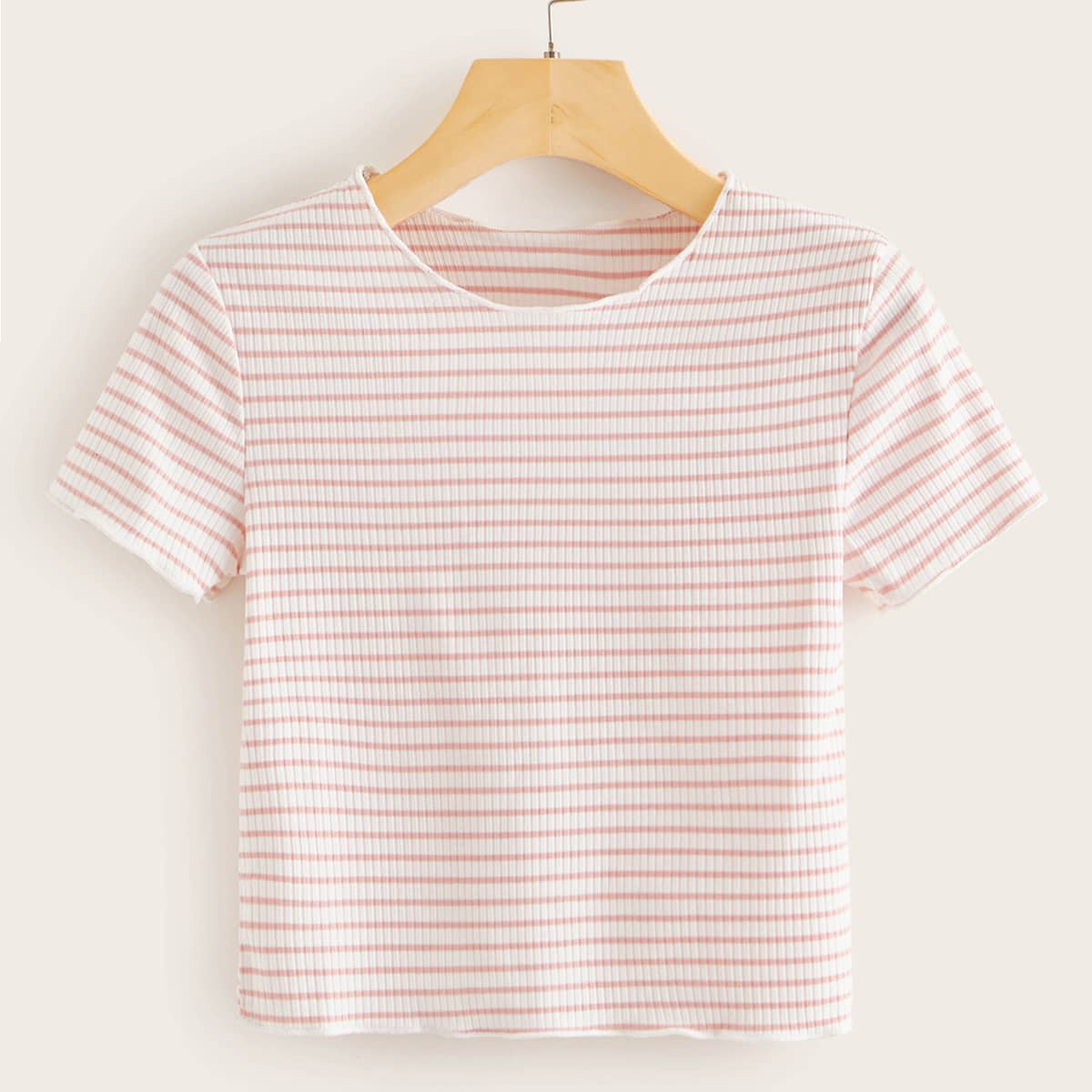 

Striped Short Sleeve Ribbed Tee, Multicolor