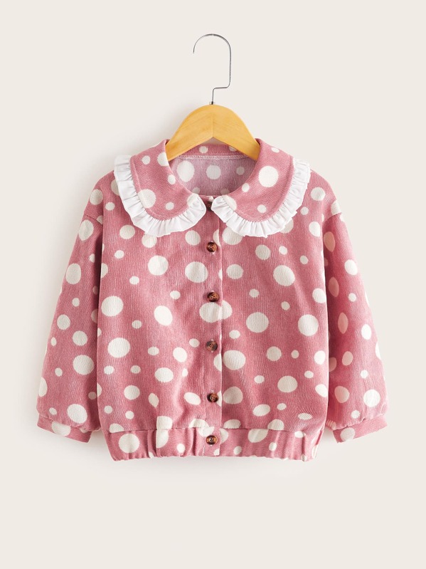 

Toddler Girls Corduroy Polka Dot Frill Trim Buttoned Jacket, Pink