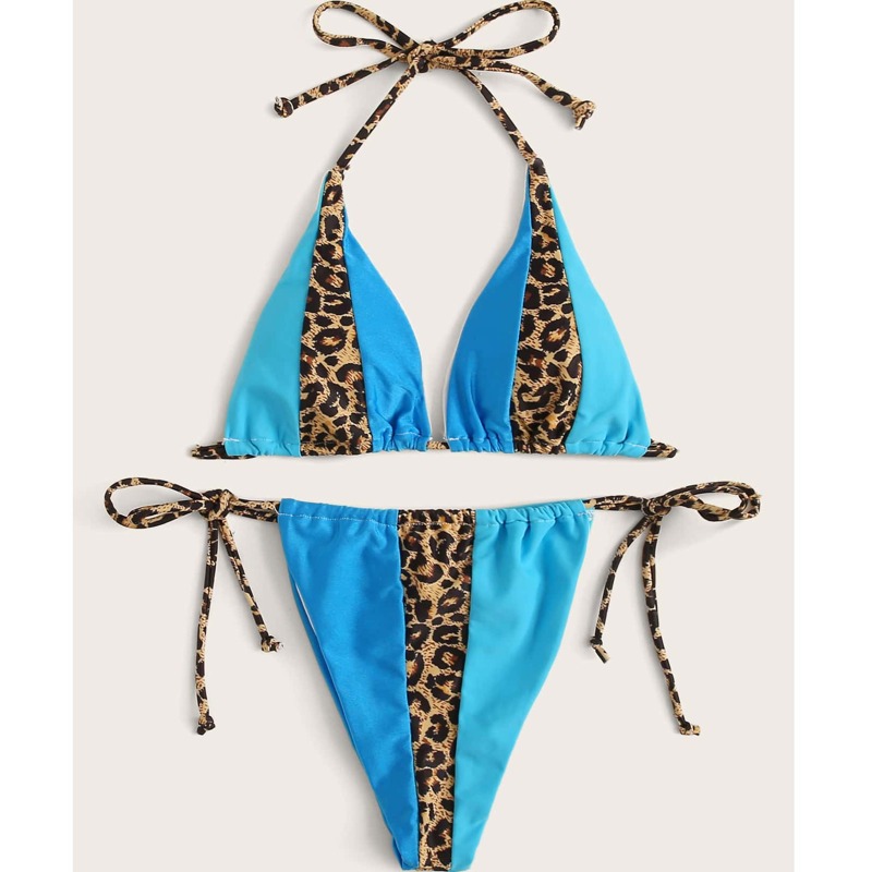 

Leopard Triangle Top With Tie Side Bikini Set, Multicolor