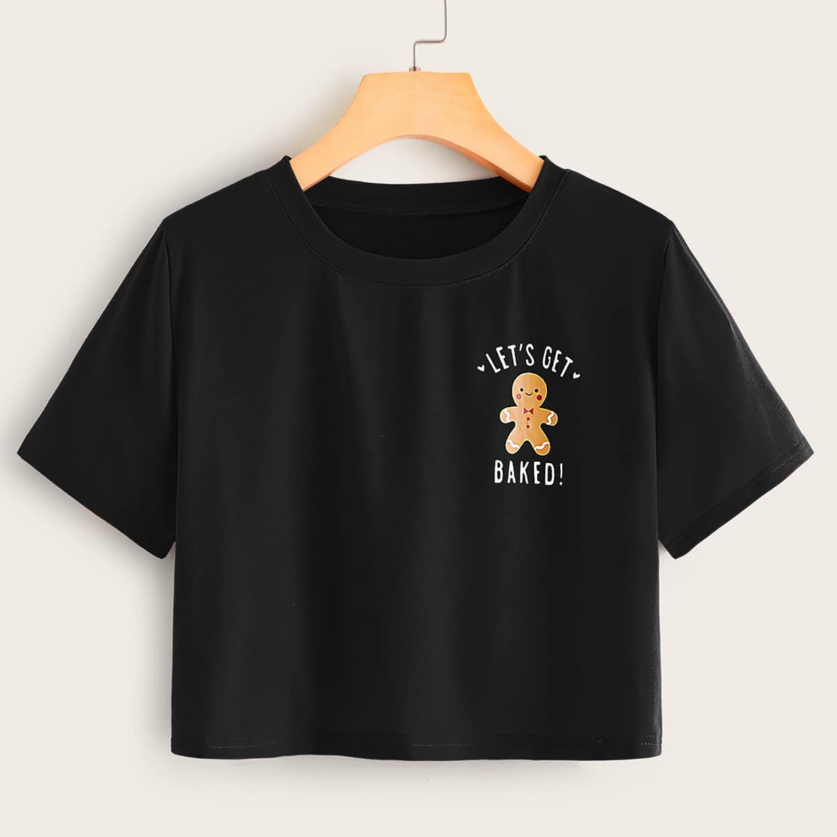 

Christmas Gingerbread Man & Slogan Graphic Crop Tee, Black