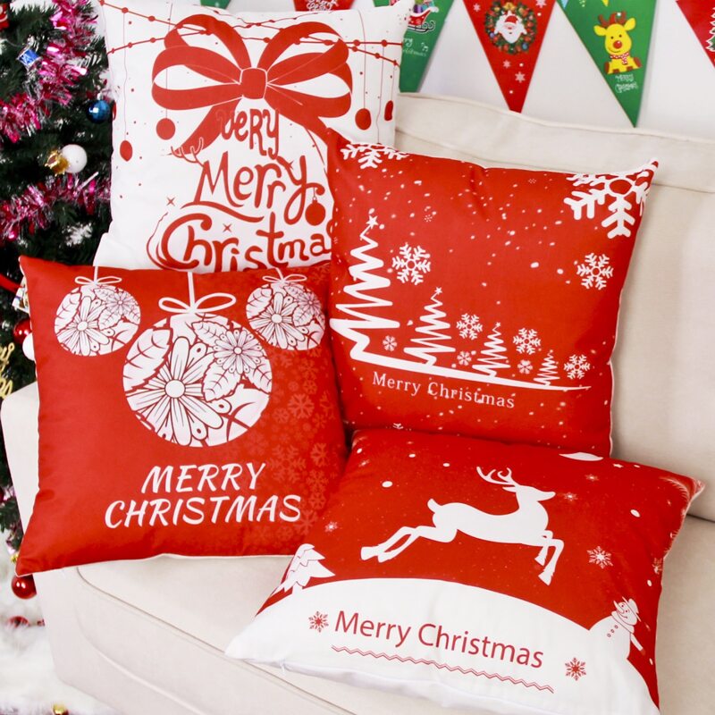 

1pc Christmas Pattern Cushion Cover Without Filler, Red