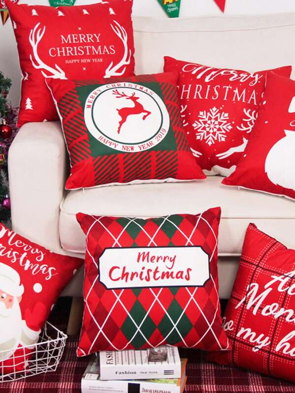 

1pc Christmas Pattern Cushion Cover Without Filler, Multicolor