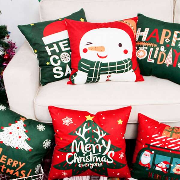 

1pc Christmas Pattern Cushion Cover Without Filler, Multicolor