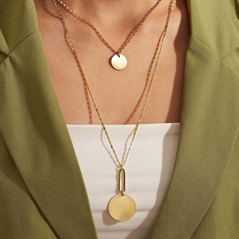 

1pc Disc Charm Layered Necklace, Gold